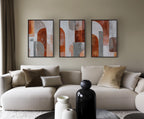 Abstract geometric wall art set of 3 – rust orange gray earth tone decor
