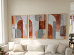 Abstract geometric wall art set of 3 – rust orange gray earth tone decor