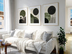 Abstract green and black wall art triptych – geometric circular pattern decor