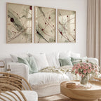 Abstract line wall art set of 3 – sage green burgundy ink splatter decor
