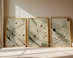 Abstract line wall art set of 3 – sage green burgundy ink splatter decor