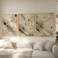 Abstract line wall art set of 3 – sage green burgundy ink splatter decor