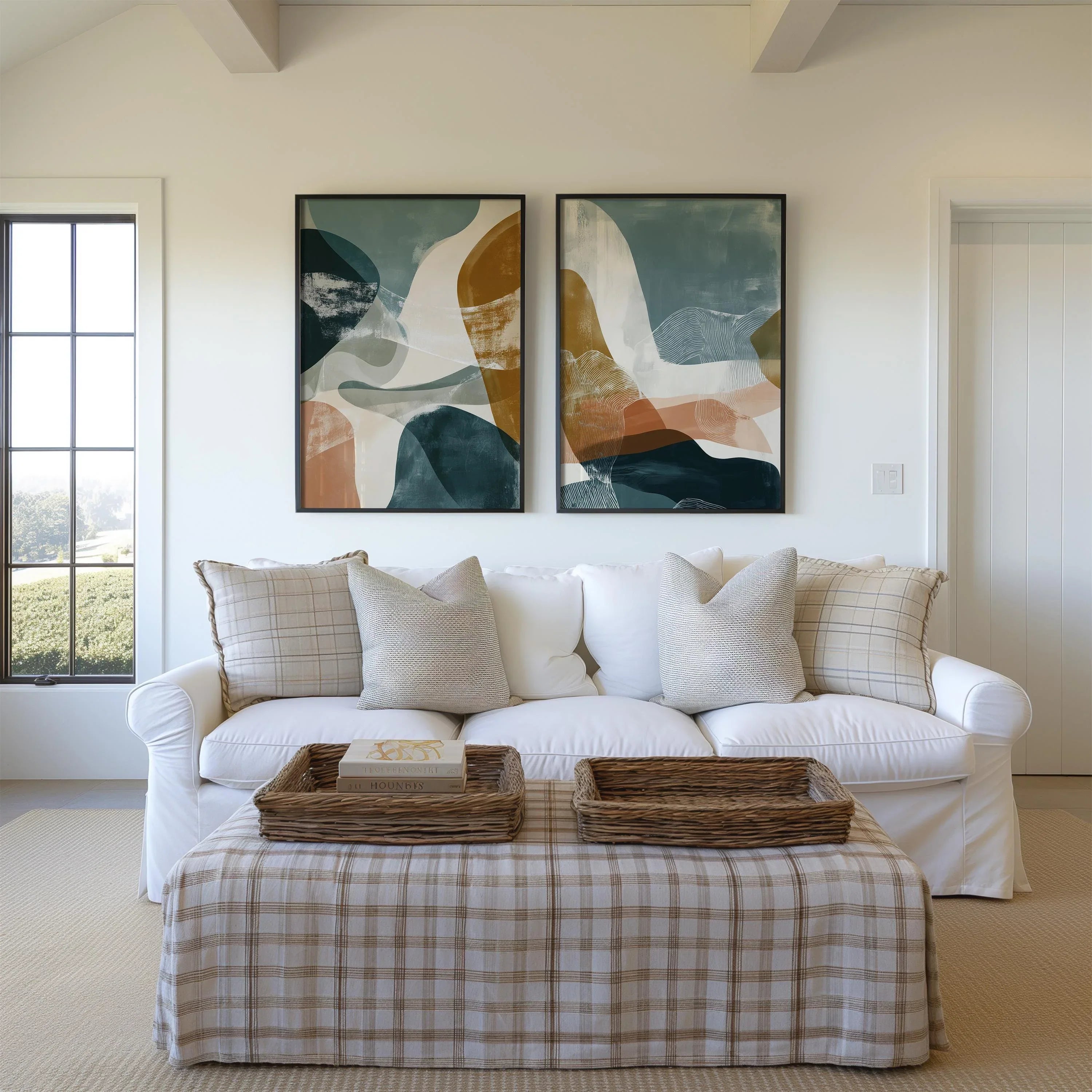 Abstract modern wall art set of 2 – organic shapes jewel tones contemporary