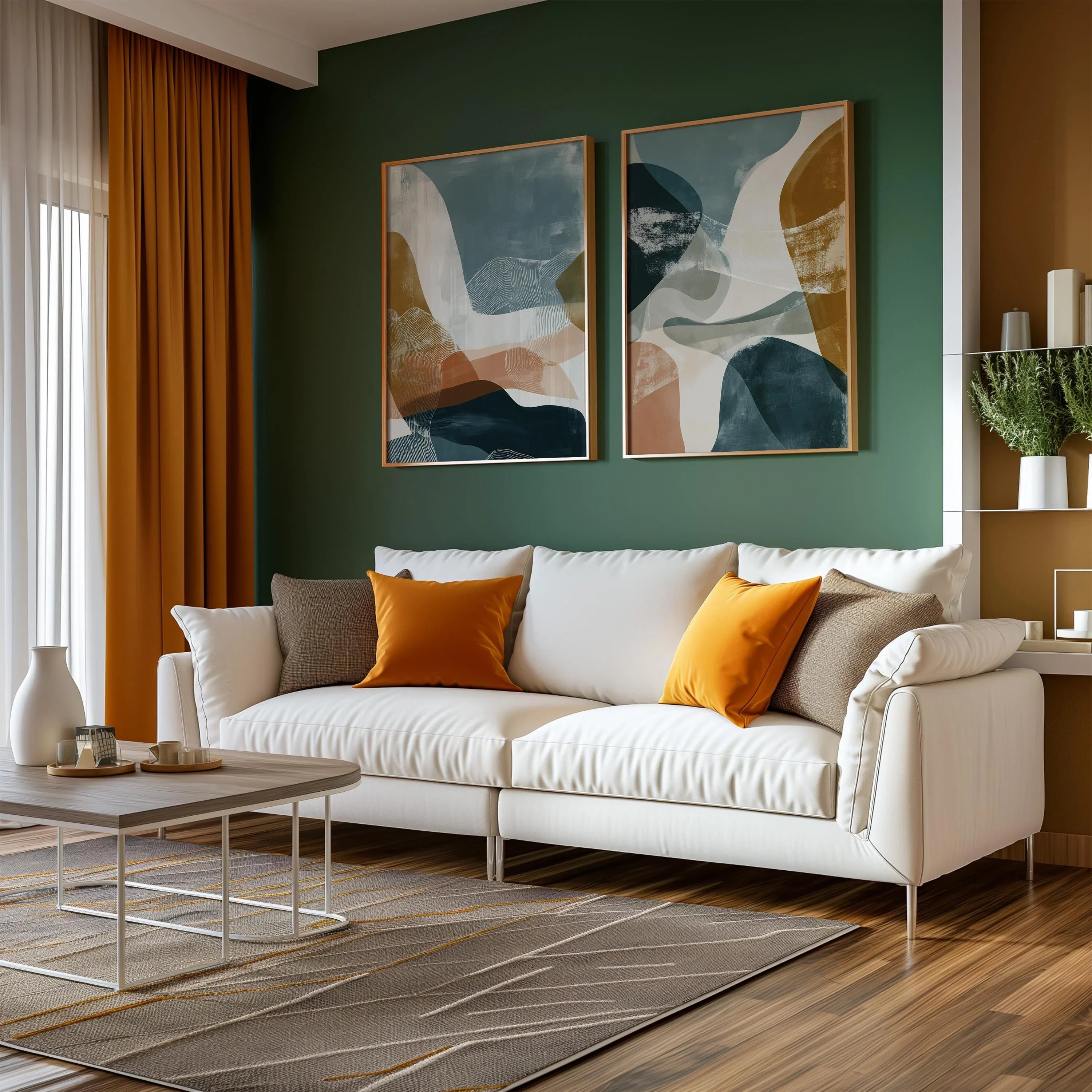 Abstract modern wall art set of 2 – organic shapes jewel tones contemporary