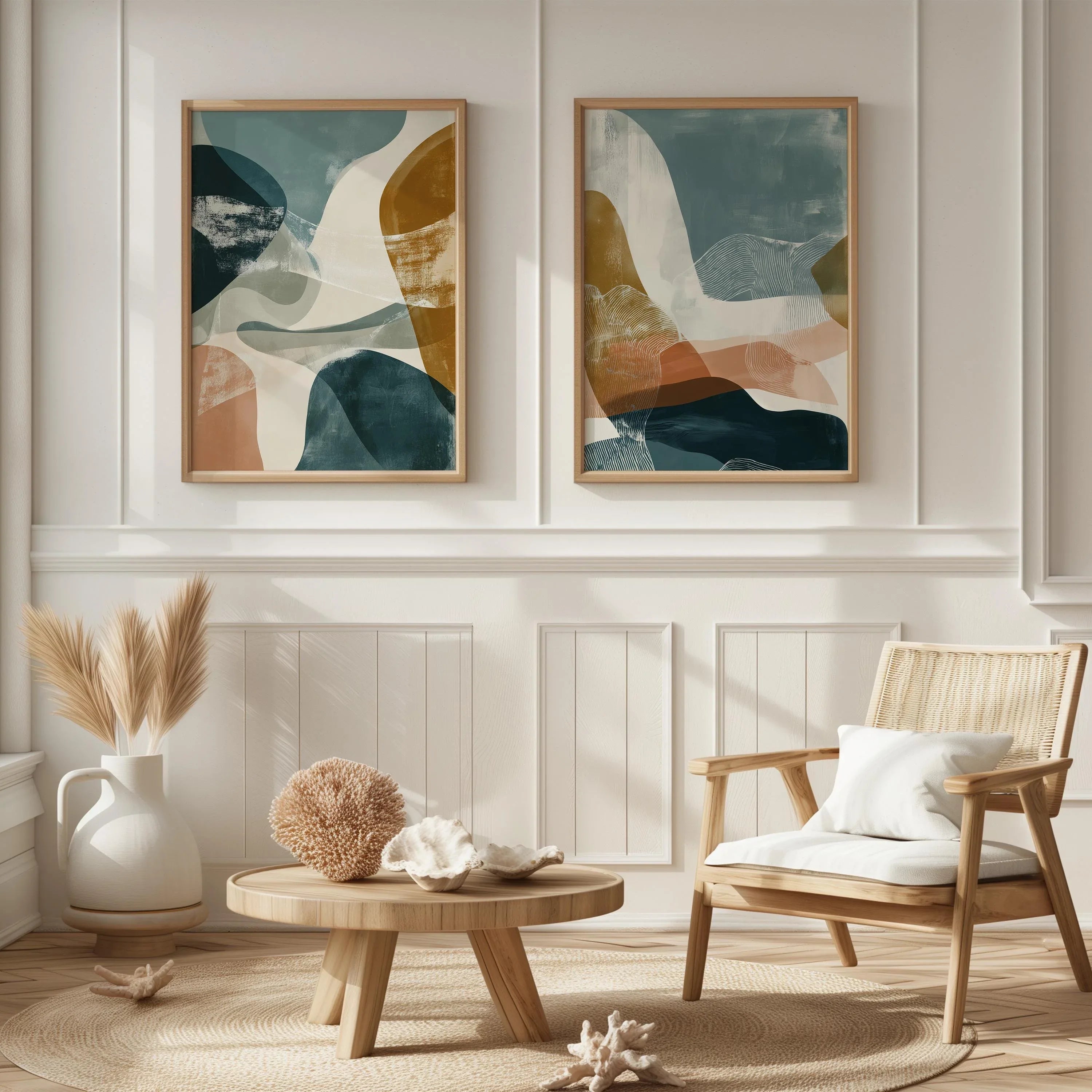 Abstract modern wall art set of 2 – organic shapes jewel tones contemporary