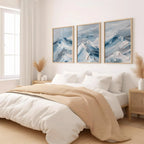 Abstract mountain landscape wall art triptych – blue white winter decor