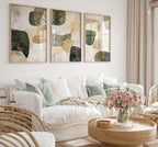 Abstract olive green wall art triptych – modern textured earthy organic decor