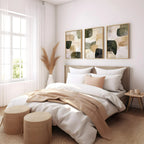 Abstract olive green wall art triptych – modern textured earthy organic decor