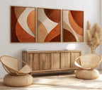 Abstract terracotta wall art set of 3 – warm geometric organic curves decor