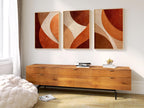 Abstract terracotta wall art set of 3 – warm geometric organic curves decor