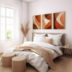 Abstract terracotta wall art set of 3 – warm geometric organic curves decor