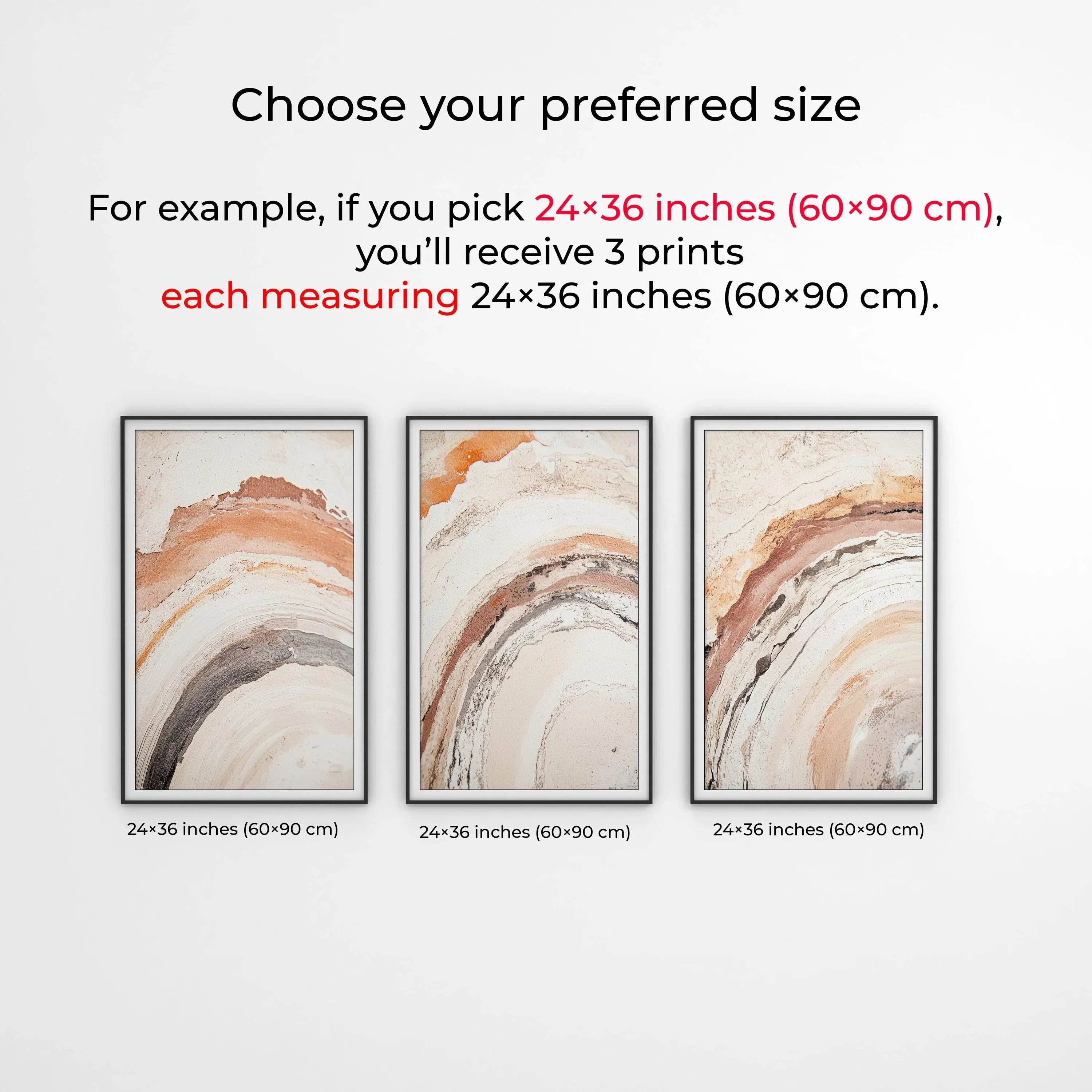 Abstract terracotta beige triptych wall art – textured earth tone arch decor