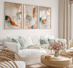 Abstract triptych wall art – neutral earthy tones organic living room decor