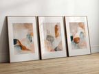 Abstract triptych wall art – neutral earthy tones organic living room decor