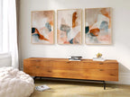 Abstract triptych wall art – neutral earthy tones organic living room decor