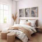 Abstract triptych wall art – gold blush and gray textured modern decor