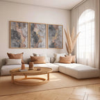 Abstract triptych wall art – gold blush and gray textured modern decor