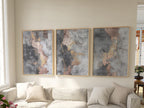 Abstract triptych wall art – gold blush and gray textured modern decor