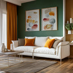 Abstract organic shapes wall art set of 2 – warm mustard orange decor