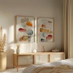 Abstract organic shapes wall art set of 2 – warm mustard orange decor