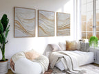 Abstract wave texture wall art set – beige gold Scandinavian minimalist decor