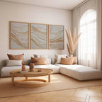 Abstract wave texture wall art set – beige gold Scandinavian minimalist decor