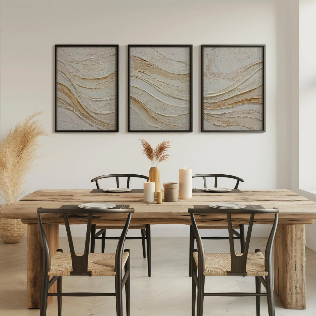 Abstract wave texture wall art set – beige gold Scandinavian minimalist decor