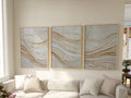 Abstract wave texture wall art set – beige gold Scandinavian minimalist decor