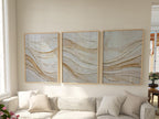Abstract wave texture wall art set – beige gold Scandinavian minimalist decor
