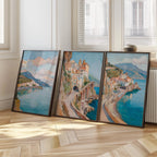 Amalfi Coast wall art set – Mediterranean village oil painting coastal decor