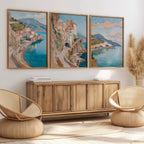 Amalfi Coast wall art set – Mediterranean village oil painting coastal decor