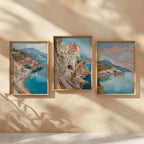 Amalfi Coast wall art set – Mediterranean village oil painting coastal decor