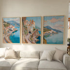 Amalfi Coast wall art set – Mediterranean village oil painting coastal decor
