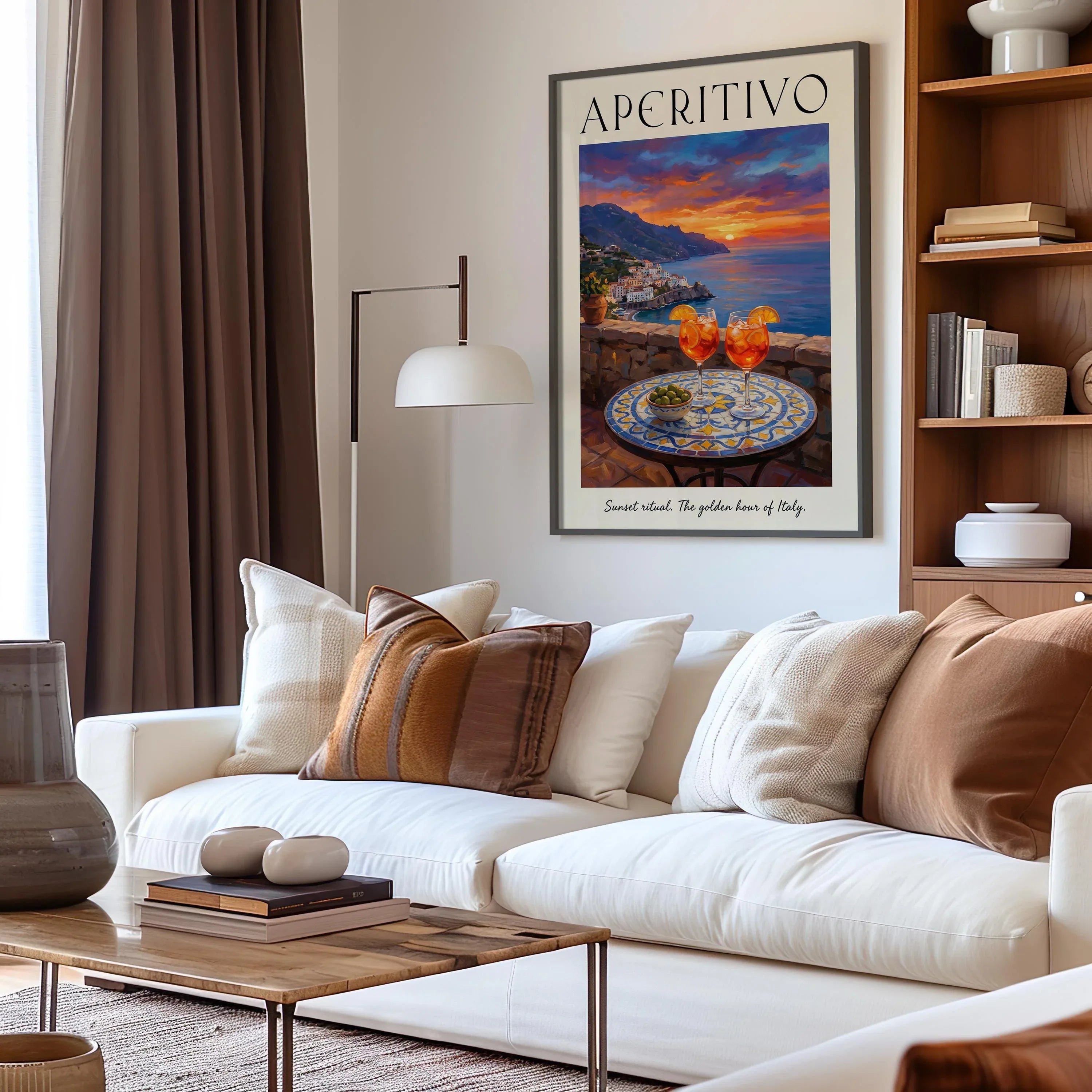 Aperitivo sunset wall art – Amalfi Coast cocktail golden hour Italian decor