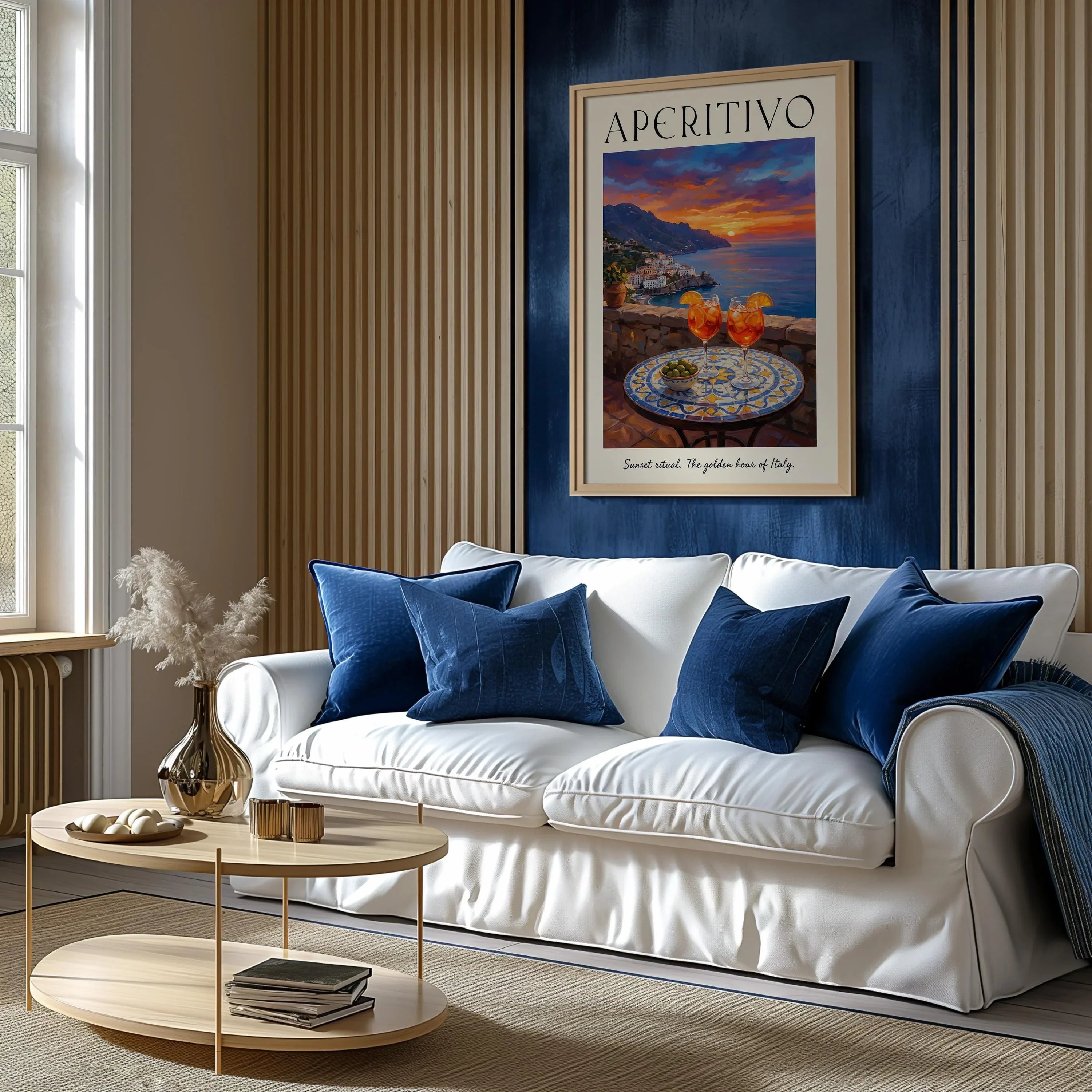 Aperitivo sunset wall art – Amalfi Coast cocktail golden hour Italian decor