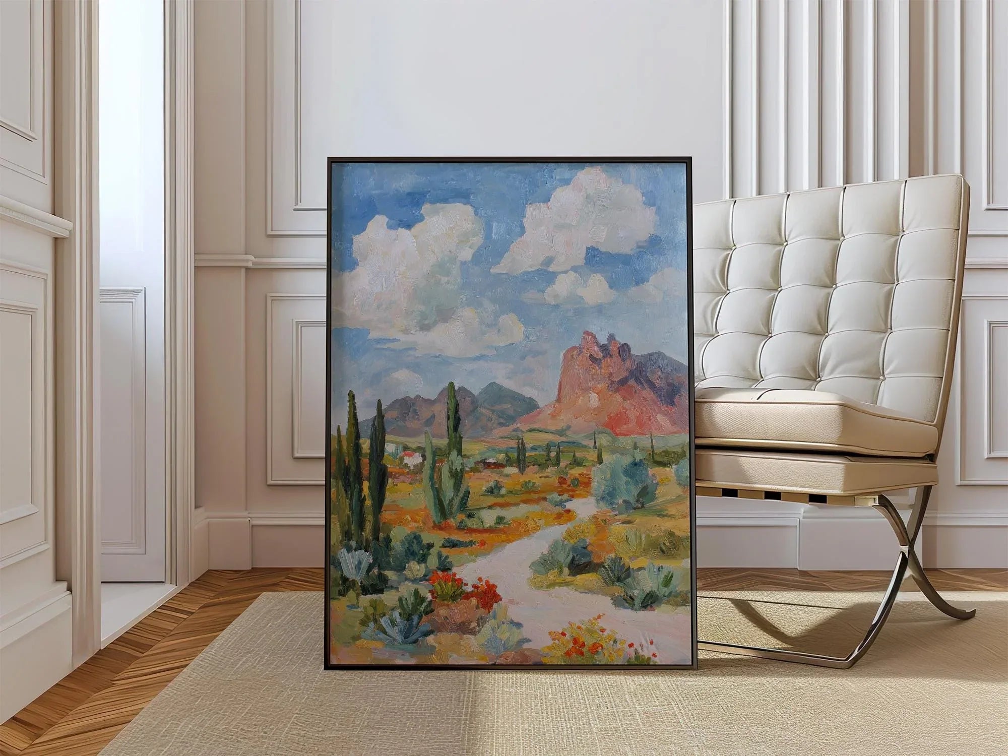 Arizona desert landscape wall art – red rock mountain wildflower cactus decor