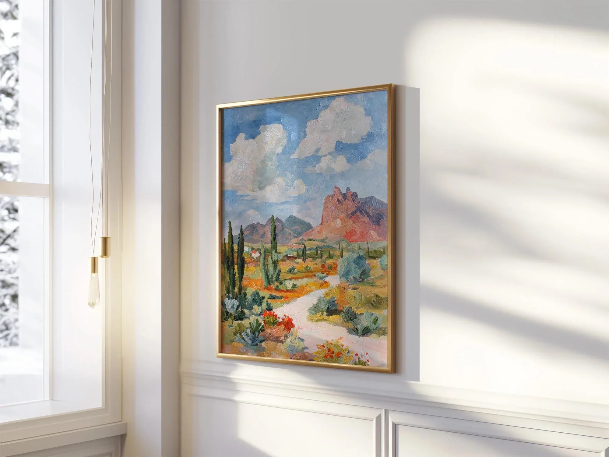 Arizona desert landscape wall art – red rock mountain wildflower cactus decor