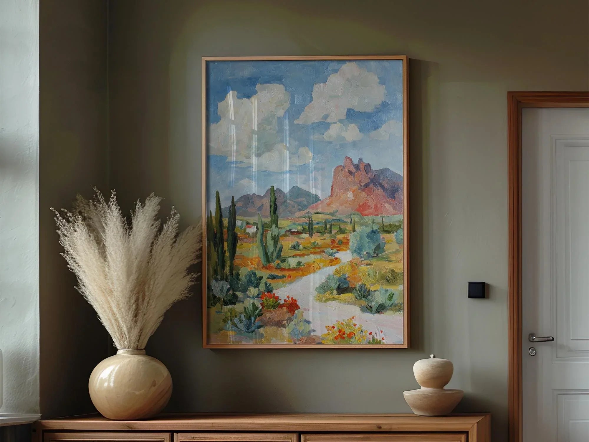 Arizona desert landscape wall art – red rock mountain wildflower cactus decor