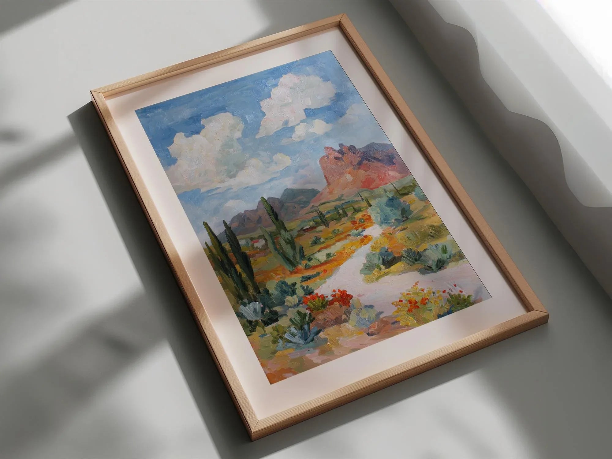 Arizona desert landscape wall art – red rock mountain wildflower cactus decor