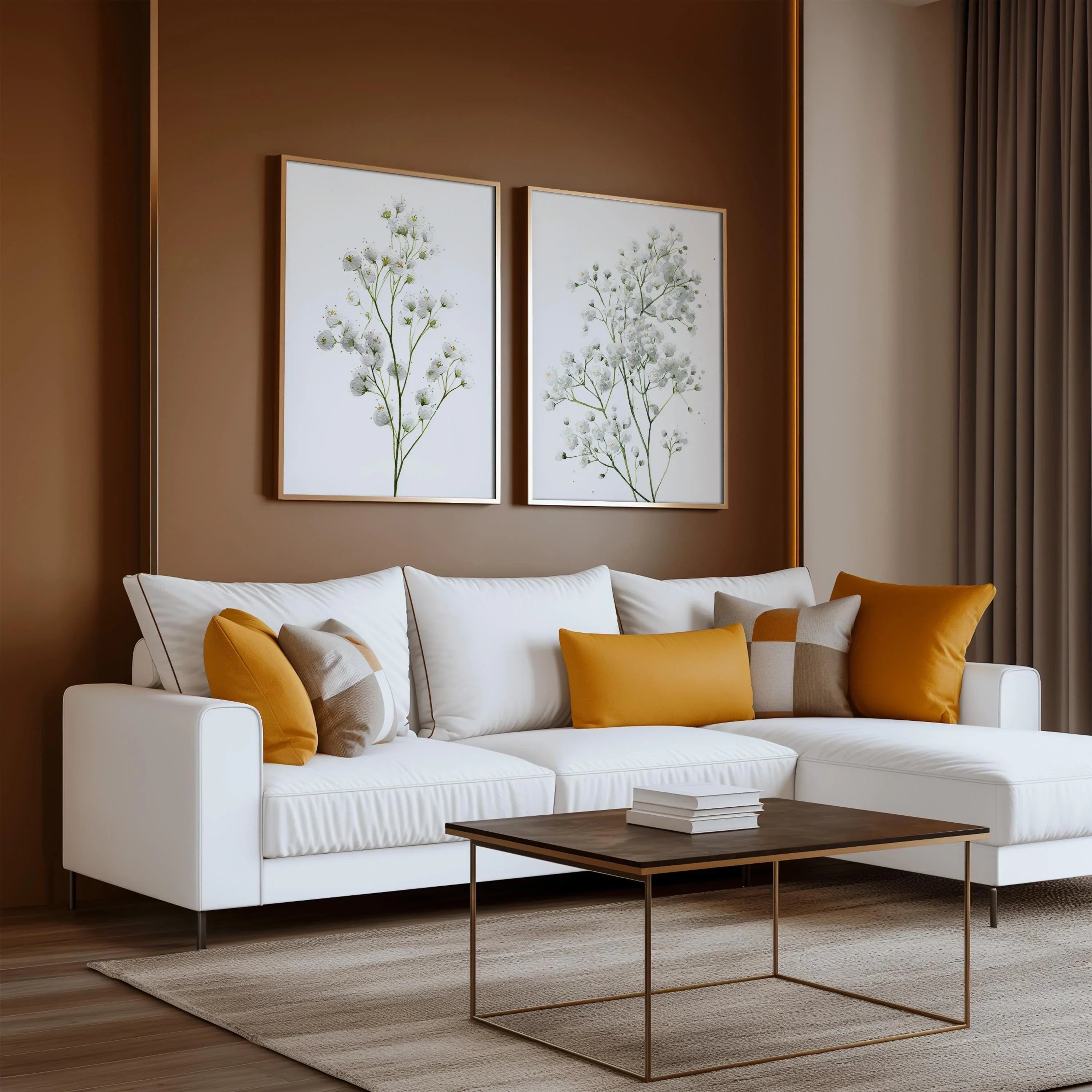 Baby's breath botanical wall art set of 2 – delicate gypsophila floral decor