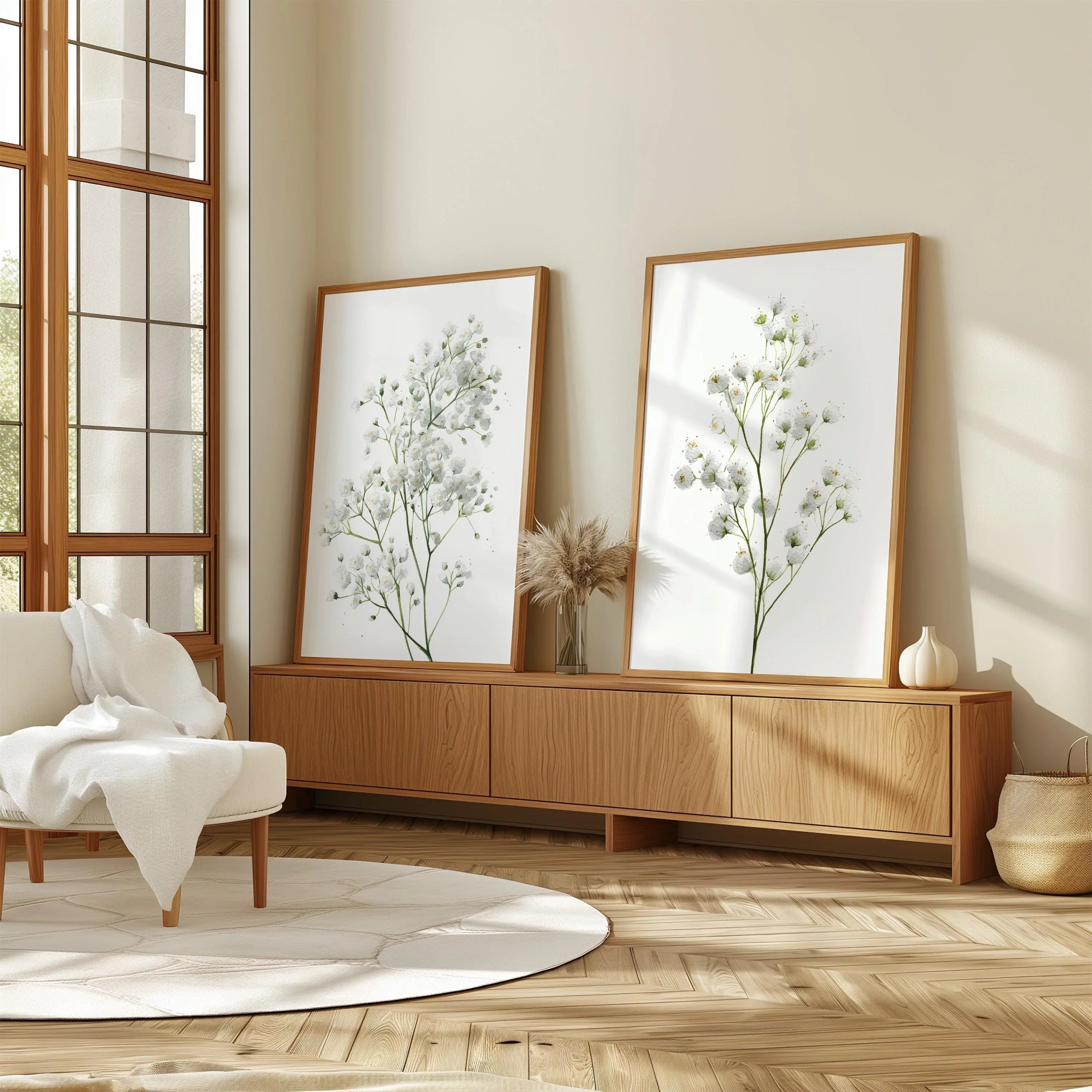 Baby's breath botanical wall art set of 2 – delicate gypsophila floral decor