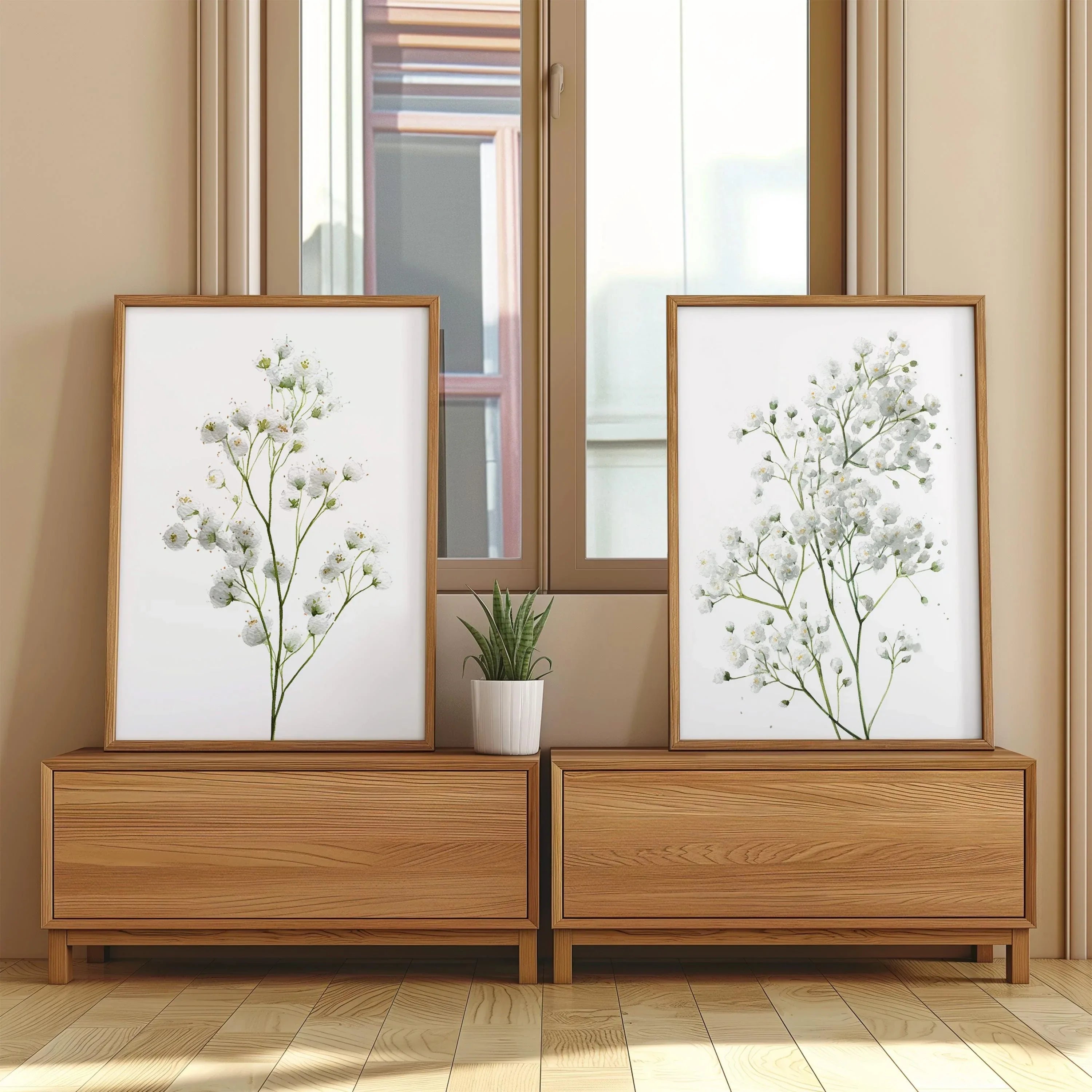 Baby's breath botanical wall art set of 2 – delicate gypsophila floral decor