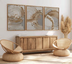 Beige gold abstract wall art set – brushstroke rings minimalist luxury decor