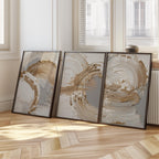 Beige gold abstract wall art set – brushstroke rings minimalist luxury decor