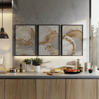 Beige gold abstract wall art set – brushstroke rings minimalist luxury decor