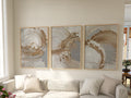 Beige gold abstract wall art set – brushstroke rings minimalist luxury decor