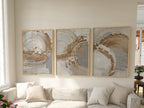 Beige gold abstract wall art set – brushstroke rings minimalist luxury decor