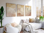 Beige terracotta abstract line wall art – minimalist triptych warm tones