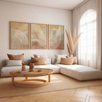 Beige terracotta abstract line wall art – minimalist triptych warm tones