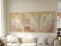 Beige terracotta abstract line wall art – minimalist triptych warm tones